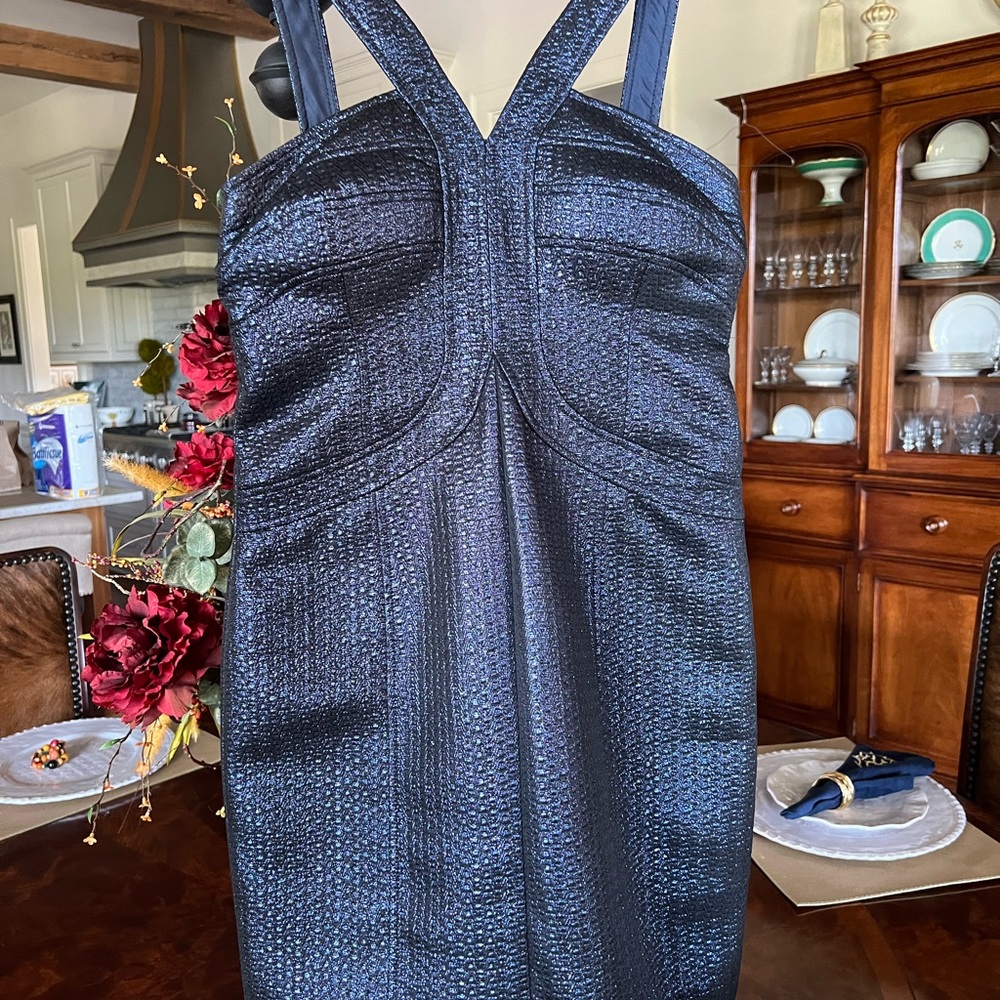Blue metallic cocktail dress